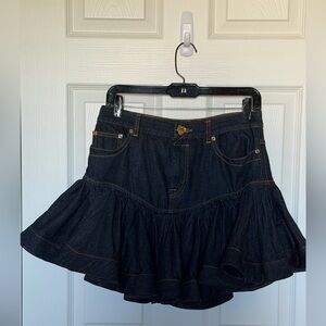 ZIMMERMANN Crush Denim Frill Mini Skirt Dark Blue
